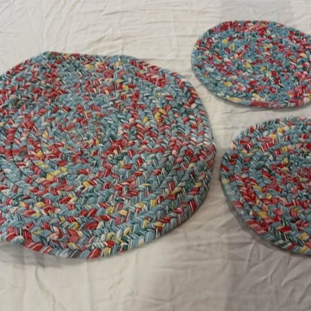 Set of 3 Braided Fabric Trivets- 14” and 8.5”